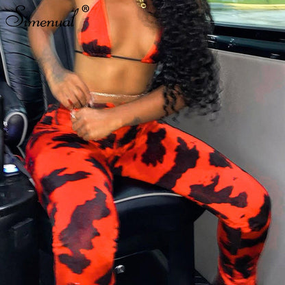 Cow Print Zipper Velvet Women Stacked Pants High Waist Fashion Street Style Slim - myfunfarm
