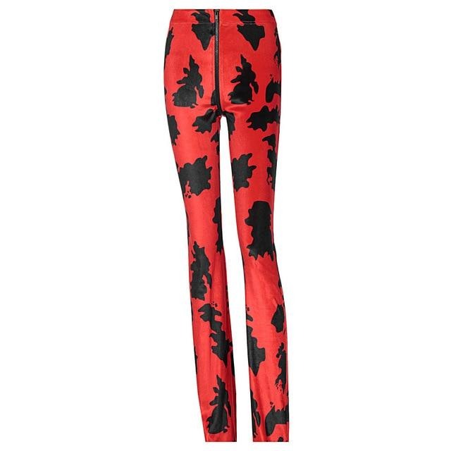 Cow Print Zipper Velvet Women Stacked Pants High Waist Fashion Street Style Slim - myfunfarm