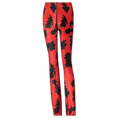 Cow Print Zipper Velvet Women Stacked Pants High Waist Fashion Street Style Slim - myfunfarm
