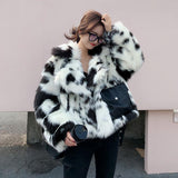 Luxury Winter Notched Collar Hairy Shaggy Cow pattern Jacket