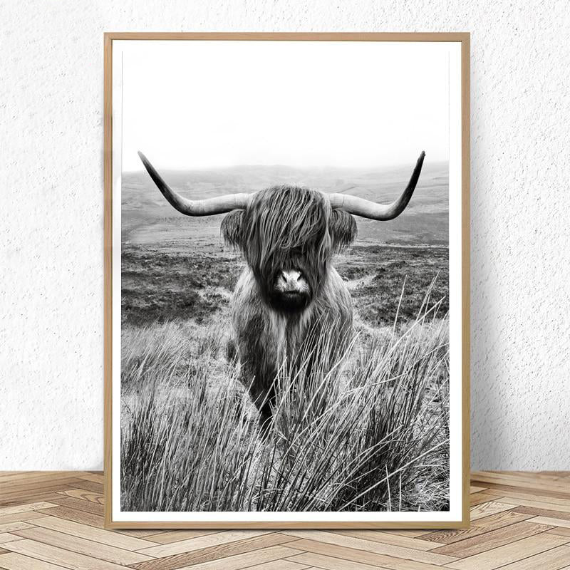 Black and White Highland Cow - Decor Wall Art Canvas Painting - myfunfarm