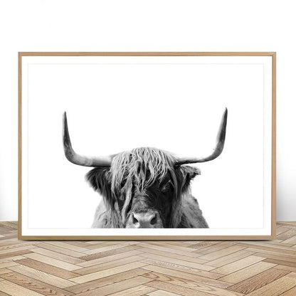 Black and White Highland Cow - Decor Wall Art Canvas Painting - myfunfarm