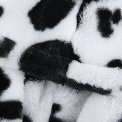 Cow Print Coat Warm Zipper - Autumn Winter Casual Loose Fluffy Jacket Ladies - myfunfarm