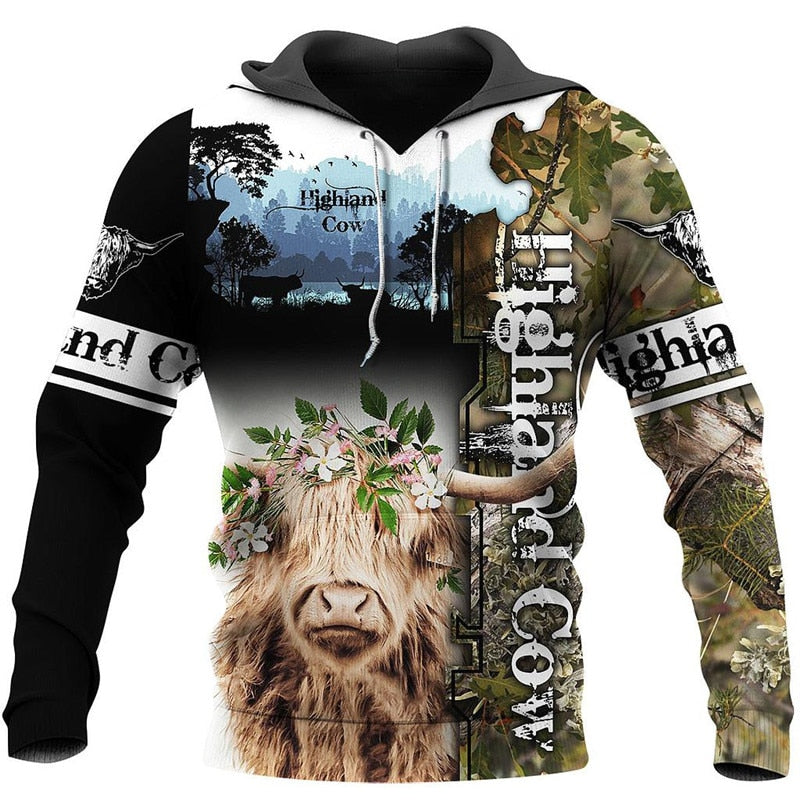 Highland Cow 3D Printed Hoodies Unisex Casual Sweatshirt - myfunfarm