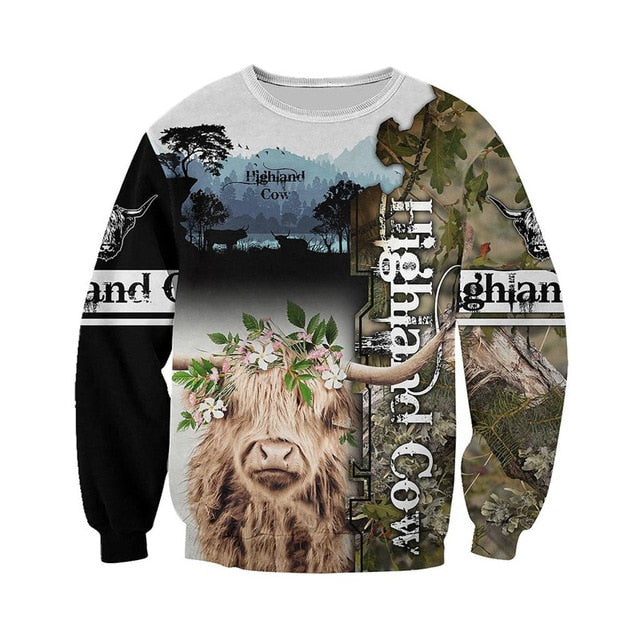 Highland Cow 3D Printed Hoodies Unisex Casual Sweatshirt - myfunfarm