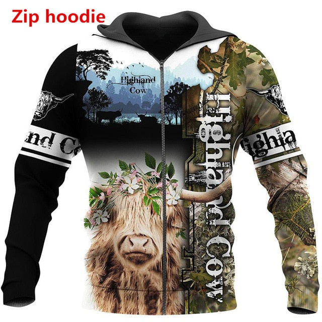 Highland Cow 3D Printed Hoodies Unisex Casual Sweatshirt - myfunfarm