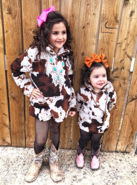 Mommy&Baby Cow pattern Sherpa Pullover Christmas gift. - myfunfarm
