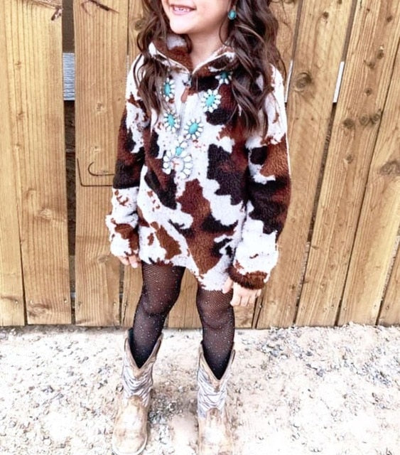 Mommy&Baby Cow pattern Sherpa Pullover Christmas gift. - myfunfarm