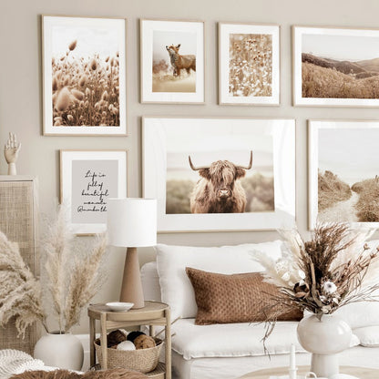 Highland Cattle Reed Autumn Landscape Wall Art Canvas Prints - myfunfarm