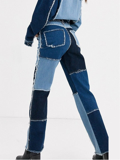 Cowboy style Striped Patchwork Jeans Women's Fashion