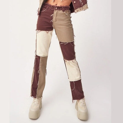 Cowboy style Striped Patchwork Jeans Women's Fashion - myfunfarm