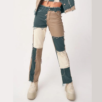 Cowboy style Striped Patchwork Jeans Women's Fashion - myfunfarm
