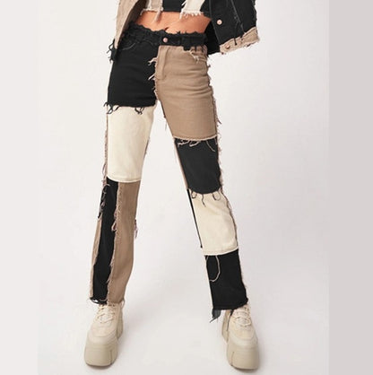 Cowboy style Striped Patchwork Jeans Women's Fashion - myfunfarm