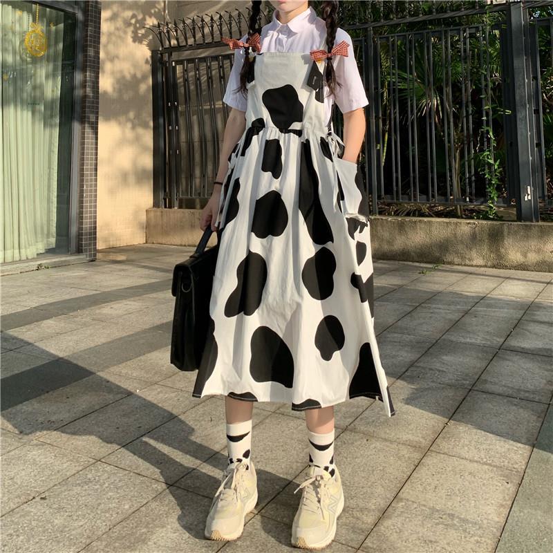 cow print dress for women Cow Print Dress Women's Cute Japanese Harajuku Style – myfunfarm