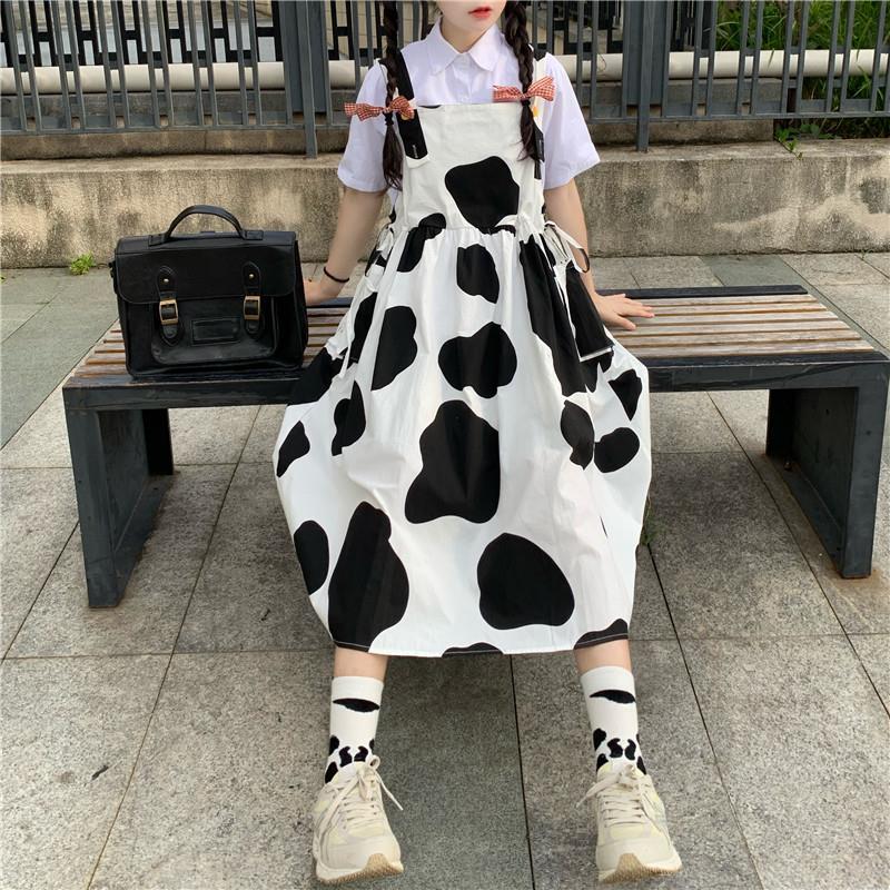 Cow Print Dress Women's Cute Japanese Harajuku Style – myfunfarm