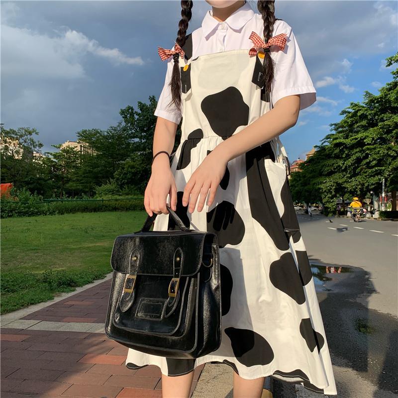 Cow Print Dress Women's Cute Japanese Harajuku Style - myfunfarm