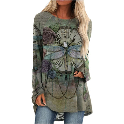 Cartoon Cats On The Tree Print Tshirt Long Sleeve Women Tops Plus Size - myfunfarm