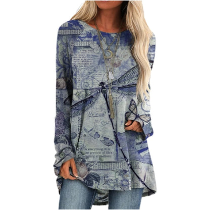 Cartoon Cats On The Tree Print Tshirt Long Sleeve Women Tops Plus Size - myfunfarm