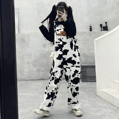 Cow Pattern Print Casual Jumpsuit Trousers Baggy Pants - myfunfarm