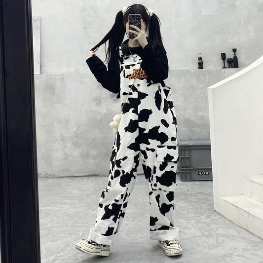 Cow Pattern Print Casual Jumpsuit Trousers Baggy Pants - myfunfarm