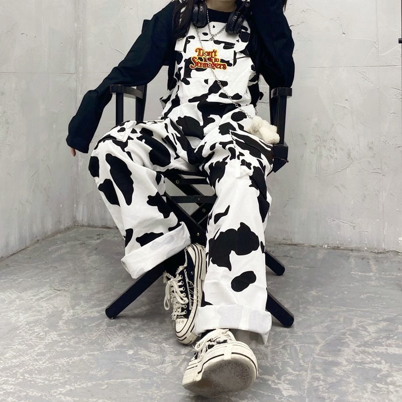 Cow Pattern Print Casual Jumpsuit Trousers Baggy Pants - myfunfarm