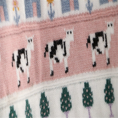 Cute Cow Cartoon Sweater Sweet Style Knitted - myfunfarm