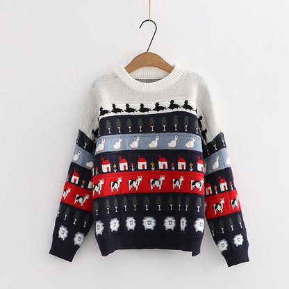 Cute Cow Cartoon Sweater Sweet Style Knitted - myfunfarm