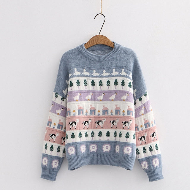 Cute Cow Cartoon Sweater Sweet Style Knitted - myfunfarm