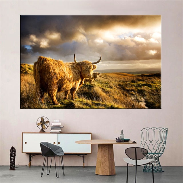 Highland Cow Wall Art Canvas Prints - myfunfarm