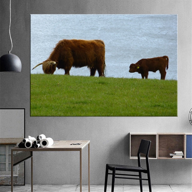Highland Cow Wall Art Canvas Prints - myfunfarm