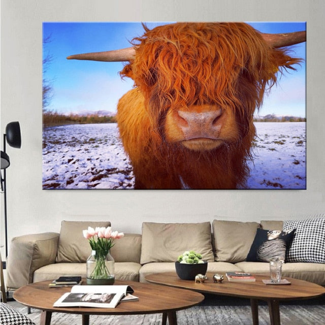 Highland Cow Wall Art Canvas Prints - myfunfarm