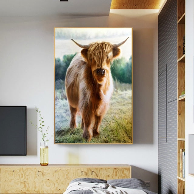 Highland Cow Wall Art Canvas Prints - myfunfarm