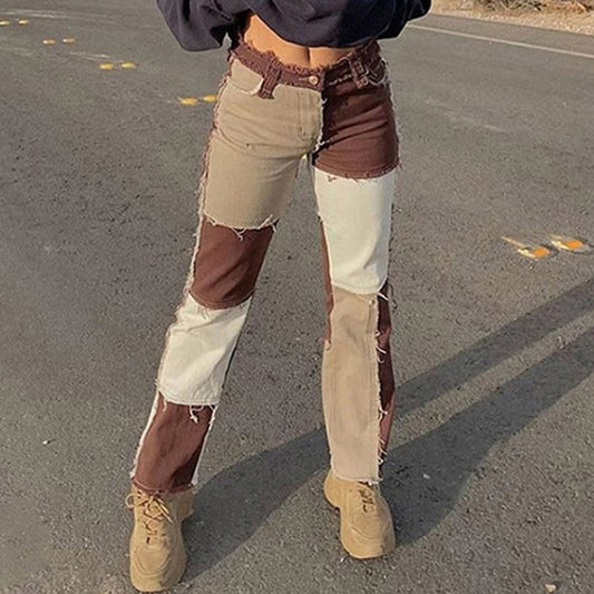 Cowboy style Striped Patchwork Jeans Women's Fashion - myfunfarm