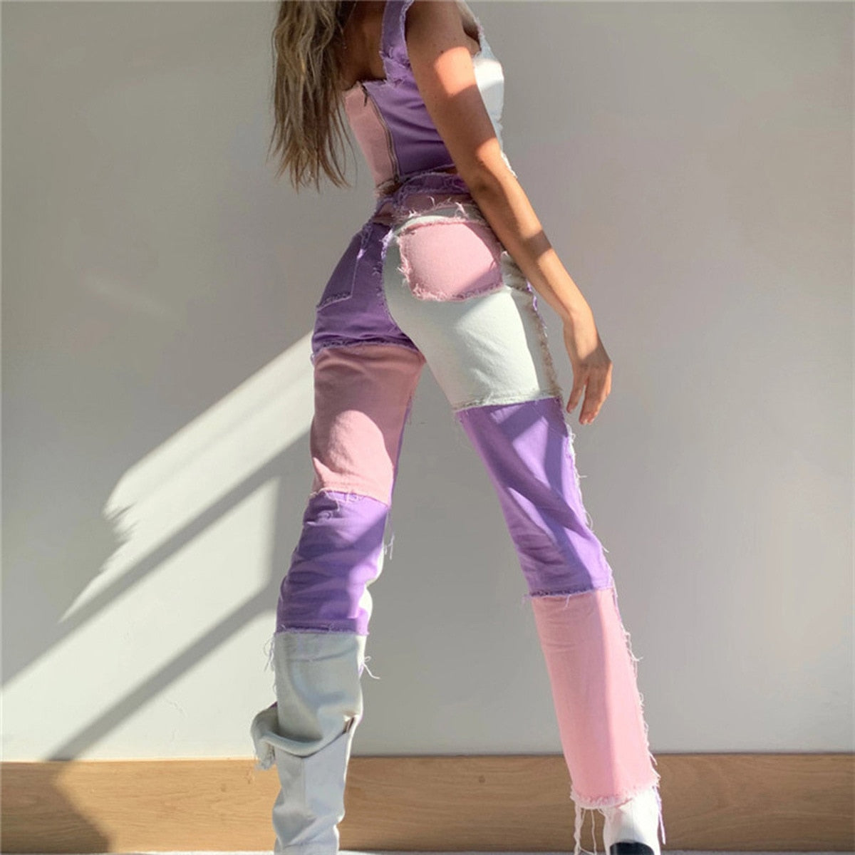 Cowboy style Striped Patchwork Jeans Women's Fashion - myfunfarm