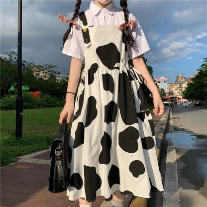 Cow Print Dress Women's Cute Japanese Harajuku Style - myfunfarm