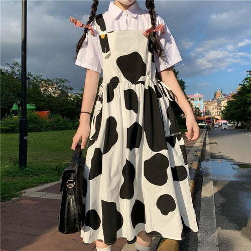Cow Print Dress Women's Cute Japanese Harajuku Style