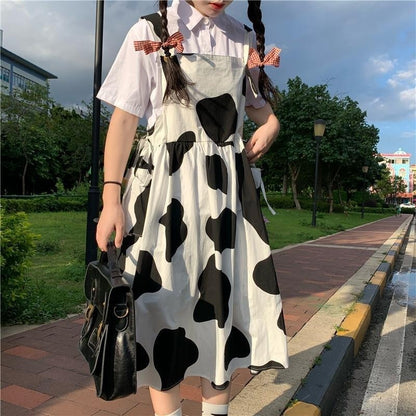 Cow Print Dress Women's Cute Japanese Harajuku Style - myfunfarm
