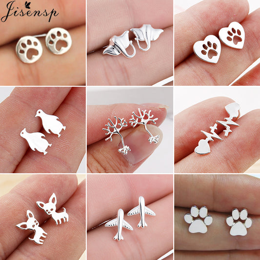 Trendy Jewelry Cute Animal Stud Earrings for Women Kids Fashion Metal Dog Paw Earings Simple Plane Ear Piercing Girls Brincos - myfunfarm