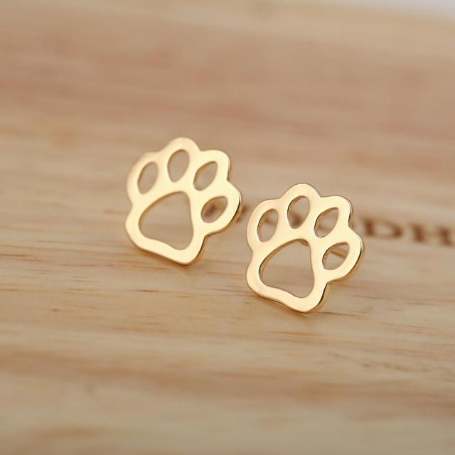 Trendy Jewelry Cute Animal Stud Earrings for Women Kids Fashion Metal Dog Paw Earings Simple Plane Ear Piercing Girls Brincos - myfunfarm