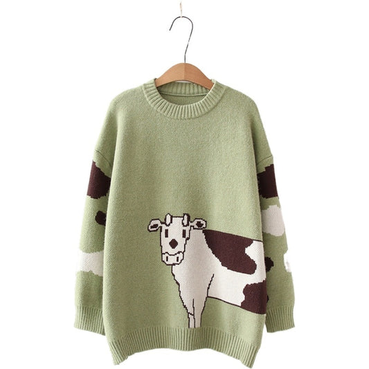 Cartoon Cows  Women Sweaters O-neck Pullover Knitted - myfunfarm