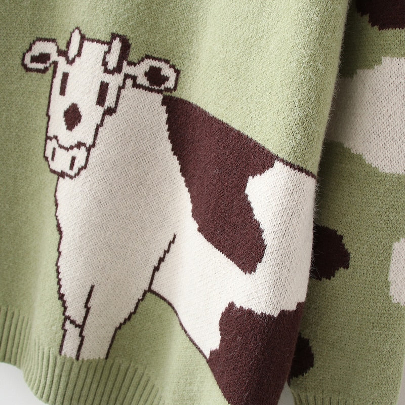 Cartoon Cows  Women Sweaters O-neck Pullover Knitted - myfunfarm