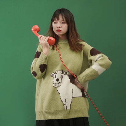 Cartoon Cows  Women Sweaters O-neck Pullover Knitted - myfunfarm