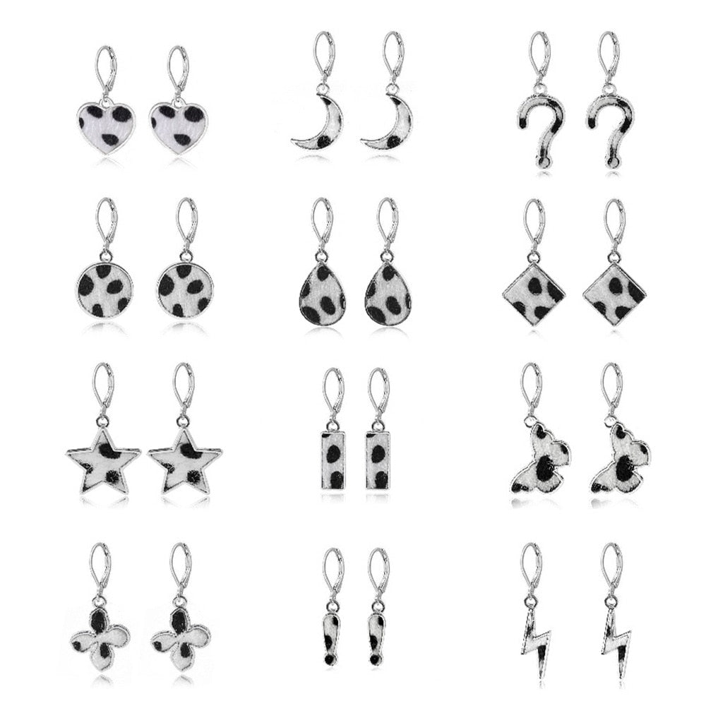New Cow Pattern Butterfly Dangle Earrings Star Moon Hanging For Women Party Jewelry Accessories - myfunfarm