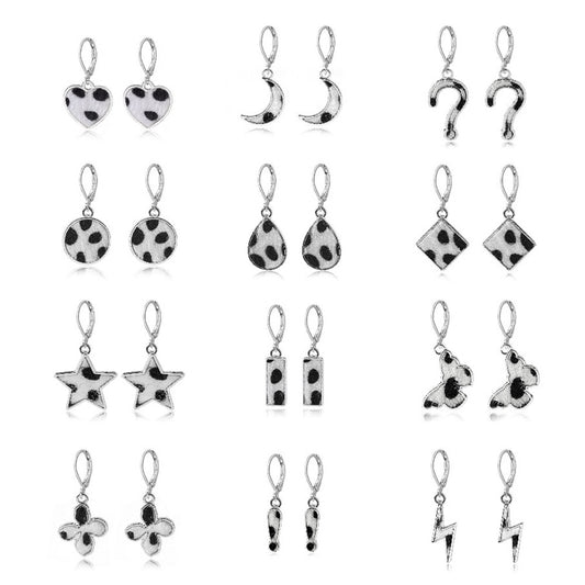 New Cow Pattern Butterfly Dangle Earrings Star Moon Hanging For Women Party Jewelry Accessories - myfunfarm