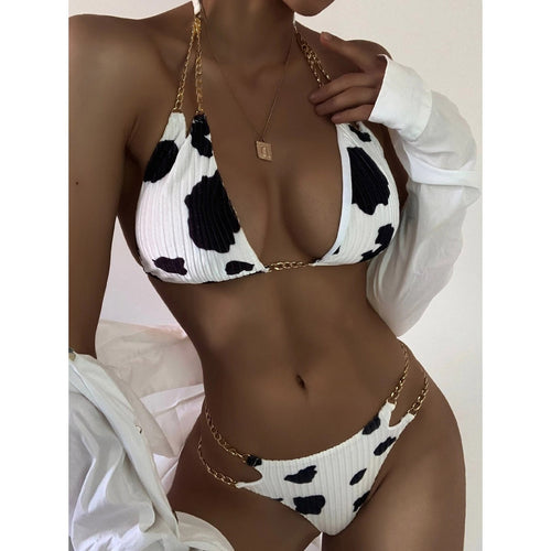Cows pattern Bikini Set Push-Up Swimsuit Beachwear Padded