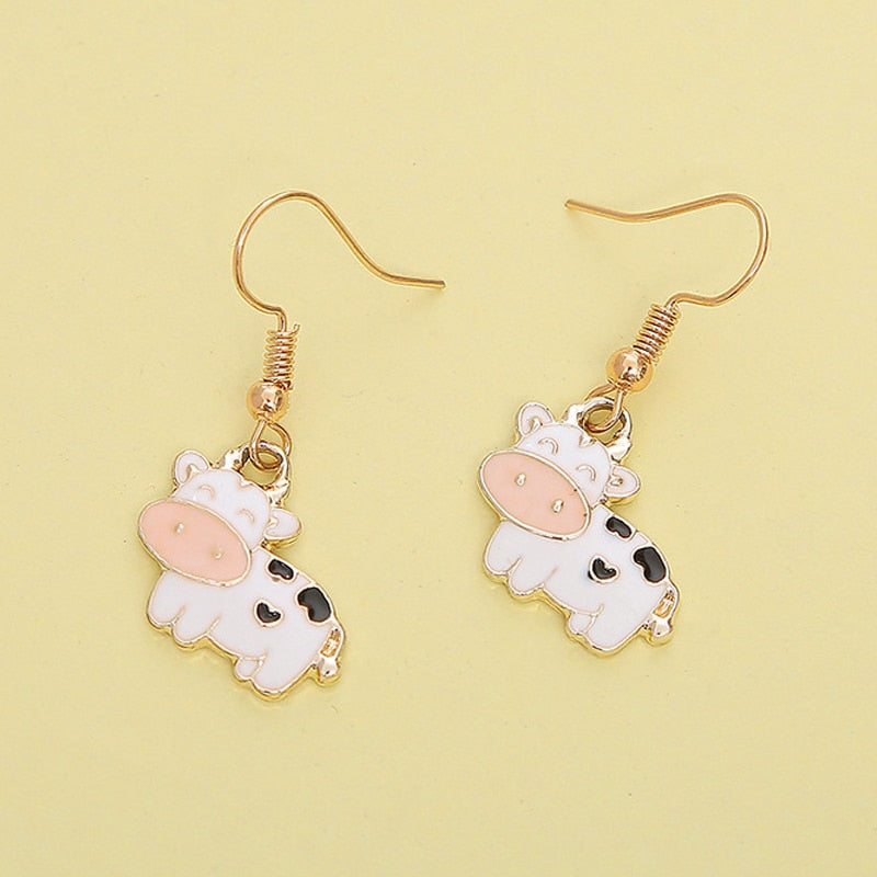 Cute Cartoon Cow Dangle Earrings For Women - Metal Fashion Charm Earrings Jewelry Gifts New