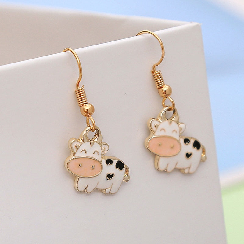 Cute Cartoon Cow Dangle Earrings For Women - Metal Fashion Charm Earrings Jewelry Gifts New - myfunfarm