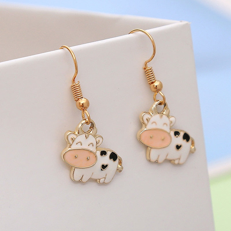 Cute Cartoon Cow Dangle Earrings For Women - Metal Fashion Charm Earrings Jewelry Gifts New