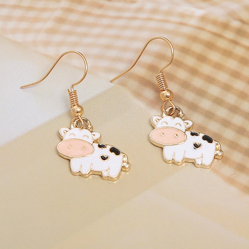 Cute Cartoon Cow Dangle Earrings For Women - Metal Fashion Charm Earrings Jewelry Gifts New - myfunfarm