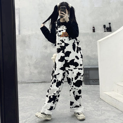Cow Pattern Print Casual Jumpsuit Trousers Baggy Pants - myfunfarm